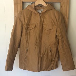 Newport News tan leather jacket with hood